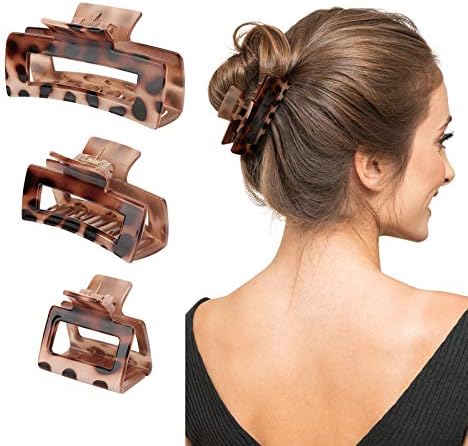 Shinowa Hair Claw Clips, 3 Pieces Leopard Print Claw Clip, Strong Hold Hair Jaw Clips for Thick Hair, Hair Accessories for Women Girls, Coffee Leopard Print