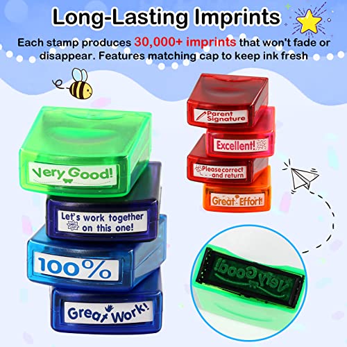 Newthinking Teacher Stamps 8 Pack, Colourful Self Inking Teacher Stamp for Marking, School Reward Stamps Teacher Supplies Gifts