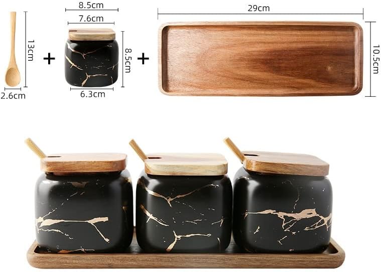 Miniatura 2 de BLUVOS Recipiente de cerámica vintage para condimentos con tapa y cuchara de madera, tarro decorativo para especias, recipientes de almacenamiento