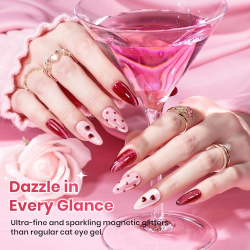 Image of Beetles Pulse of Love Pink Cat Eye Gel Nail Polish Set, 6 Colors Pink Gel