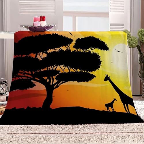Kuscheldecke Flauschig Afrika 3D Decke 130x150 Afrikanisches Muster Wohndecke Tiere Und Pflanzen Weich und Warme Flanell Fleecedecke für Sofadecke...