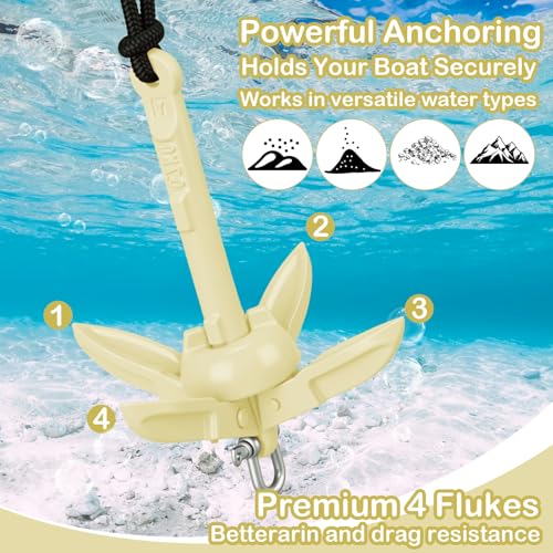 Image of Lounsweer 2 Pack 1.5 /3.5 lb Marine Kayak Anchor Kit Folding Grapnel Anchor Kit Boat Kayak Fishing Accessories for Small Boats Kayaks Canoe Paddle Boards