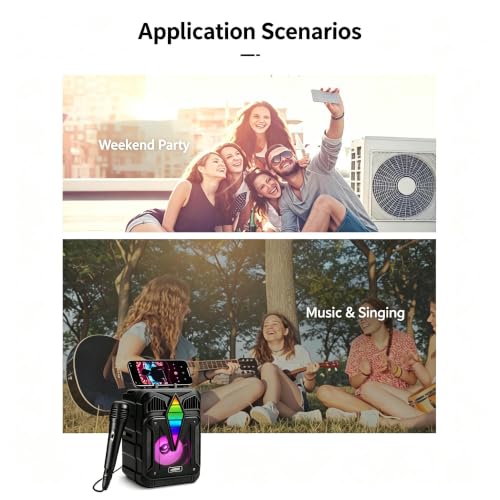 Portable Karaoke Machine, Bluetooth Speaker with Wired Microphone, LED Party Lights, FM Radio, TWS Pairing, Rechargeable Wireless Speaker for Kids Adults Home Party Outdoor Birthday-Blue - image 2
