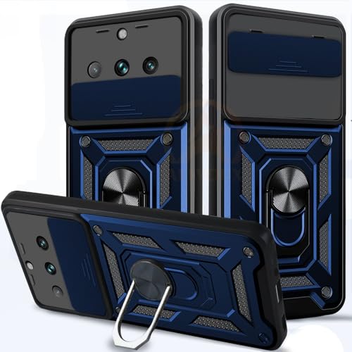 Image of Armor Bumper Back Cover Case for Realme 11 Pro /Pro Plus /Narzo 60 Pro Rotating Camera Cover, Ring Holder & Kickstand | Heavy Duty & 360 Degree Protection Back Cover (Blue)