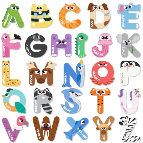 JOYIN Magnetic Letters, Animal Alphabet Fridge Magnets for Toddlers 3 4 5 Years Old, 26 Uppercase Refrigerator Magnets, Large Size ABC Educational Spelling Learning Toys for Kids