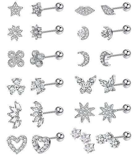 JeweBella 16G Pendientes Cartílago para Mujer Acero Quirúrgico Tragus Piercing Pendientes Zirconia Mariposa Tragus Pendientes Piercing Nariz Daith Conch Septum Helix Piercing Oreja Plata/Oro