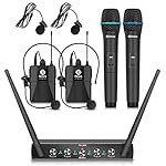 Debra Audio Pro UHF 4 Channel Wireless Microphone System with Cordless Handheld Lavalier Headset Mics, Metal Receiver, Ideal for Karaoke Church Party (with 2 Handheld & 2 Bodypack (A))