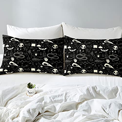 Skull Bedding Set Kids Scary Animal Skeleton Bedding & Linen for Boys Teens Halloween Bats Duvet Cover Breathable Horror Spider Bedding & Linen Black White Quilt Cover King - Image 4