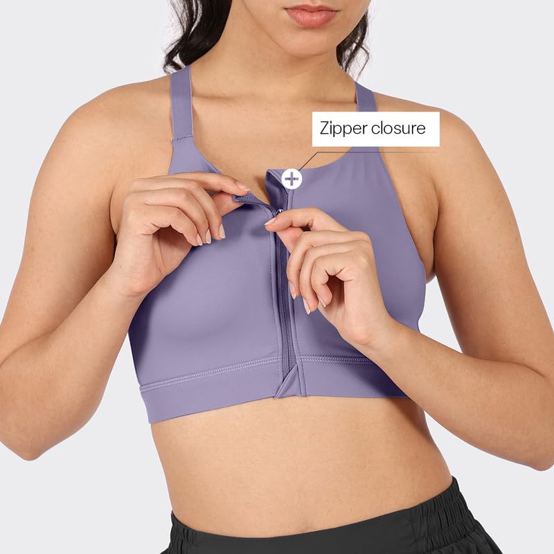 Image of BlissClub Zip-Up Sports Bra | Front Zip Closure | Attached Hook for Extra Support | Adjustable Straps | Removable Cups
