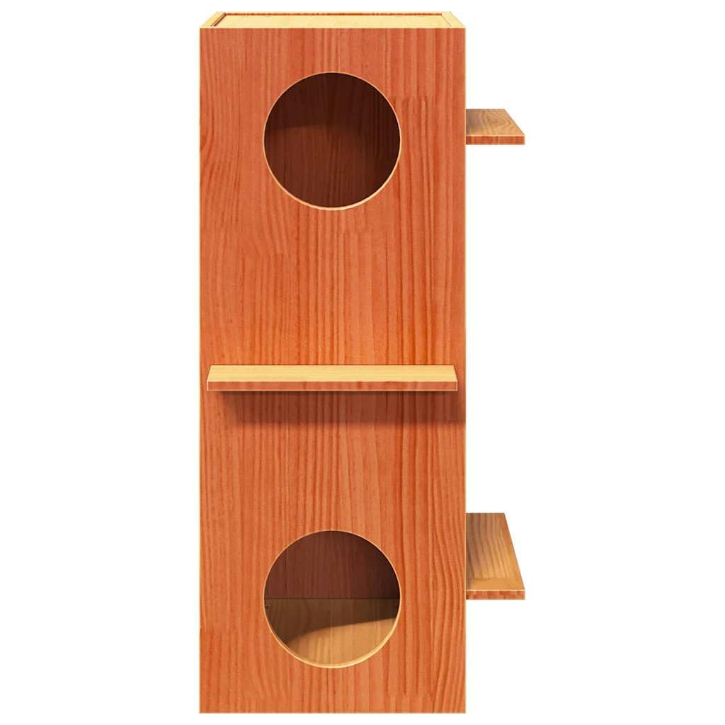 vidaXL Casa para Gatos Cera marrón 43x43x90 cm Madera Maciza Pino, casa para Gatos de Interior, Muebles para Gatos, caseta para Gatos