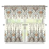 Depleadofei Vintage Paisley Window Treatment Tiers Curtains and Valances Set 3Piece Kitchen Valances for Windows Farmhouse Style Rod Pocket Valance & Curtains
