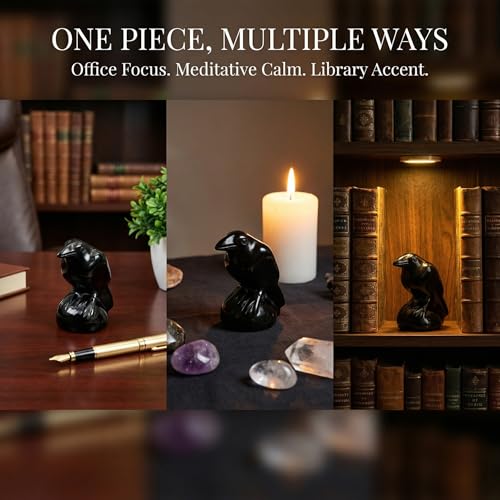 Estatua de Cuervo de Cristal de Obsidiana 2 pulgadas miniatura 4