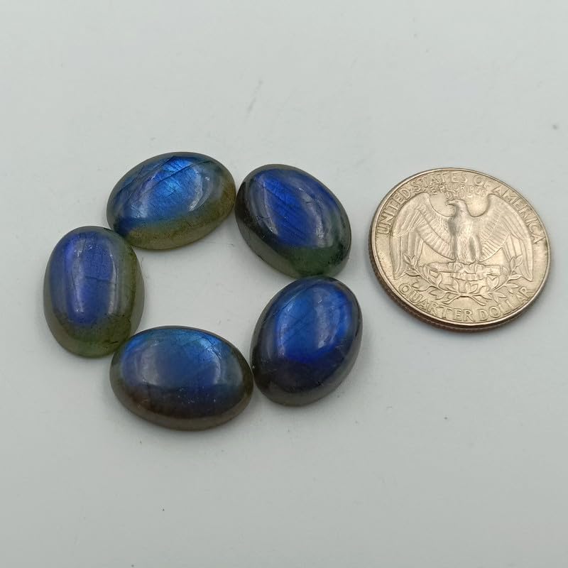 SGM Shop™ Natural Blue Labradorite Calibrated Oval Shape 5Pcs Cabochon Loose Gemstone A+ Quality For Jewelry, Earrings, Pendant Making, Crafts & DIY, Wedding Gift, Wire Wrapping Crystals