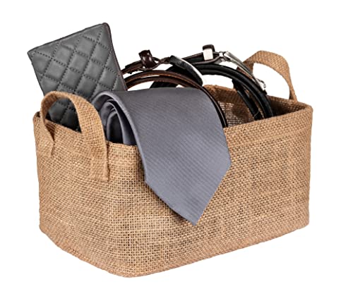WENKO Aufbewahrungskorb Juna M, dekorativer Korb zur übersichtlichen Aufbewahrung von Accessoires wie z. B. Kleidung mit zwei praktischen Griffen, Außenmaterial 100% Jute, 24 x 17 x 17 cm, Braun