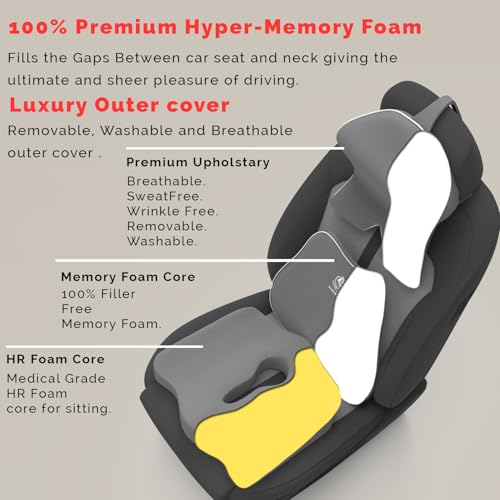 Image of MRRON Memory Foam Posture Corrector Car Seat Cushions Combo | Orthopedic Backrest, Coccyx Cushion & Neckrest | Ergonomic Lumbar Comfort Seat Cushion | Reduces Sciatica (Grey, Slim backrest)