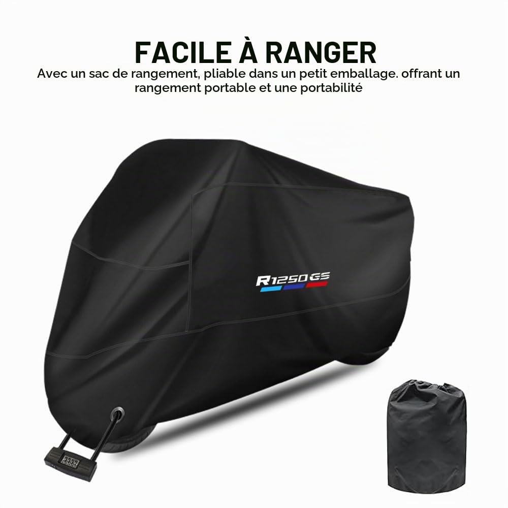 Bâche de protection pour moto imperméable, anti-poussière, anti-pluie, coupe-vent, anti-oiseaux, en polyester 210D, antivol pour moto et scooter R1250GS R 1250 GS R1250 GS ADV (290 x 110 x 140 cm)