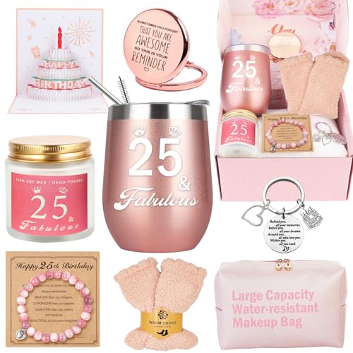25th Birthday Gifts For Girls, 25 Year Old Girl Birthday Gifts, Happy 25th Birthday Basket Gifts Box for Best Friends Female Daughter Sister Her Girlfriend Coworker Bestie Women Birthday Unique