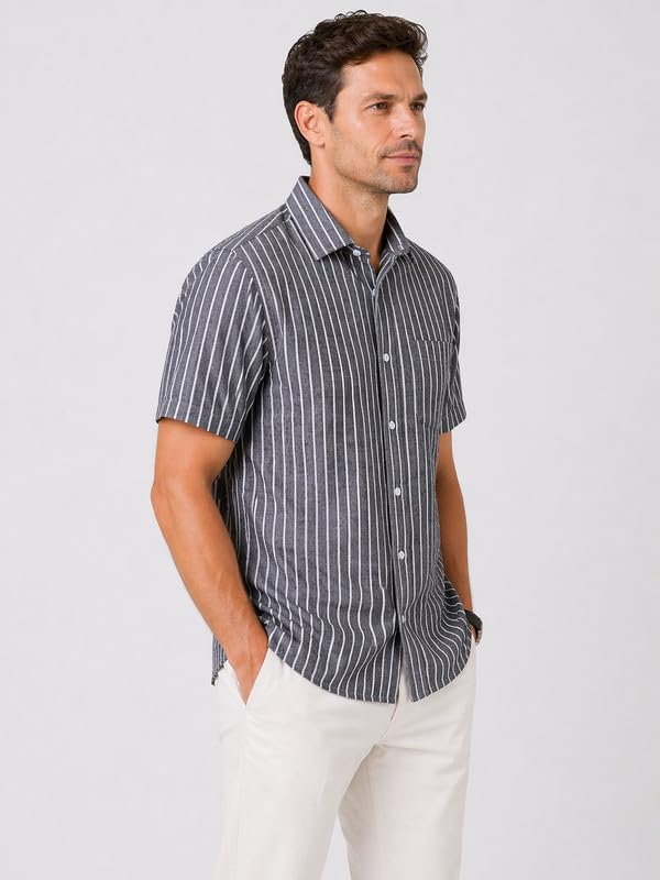 Image of MARK & ALBERT Half Sleeves Regular Fit Formal Shirt for Men Grey