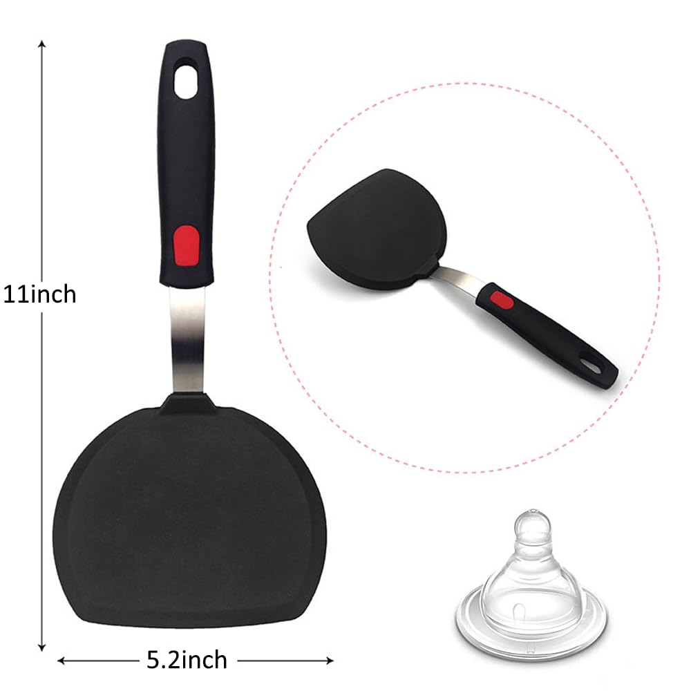 Espátula de silicona para panqueques, espátula ancha de silicona con mango alargado, resistente al calor hasta 315.6 °C, para utensilios de cocina antiadherentes, utensilios de cocina grandes y
