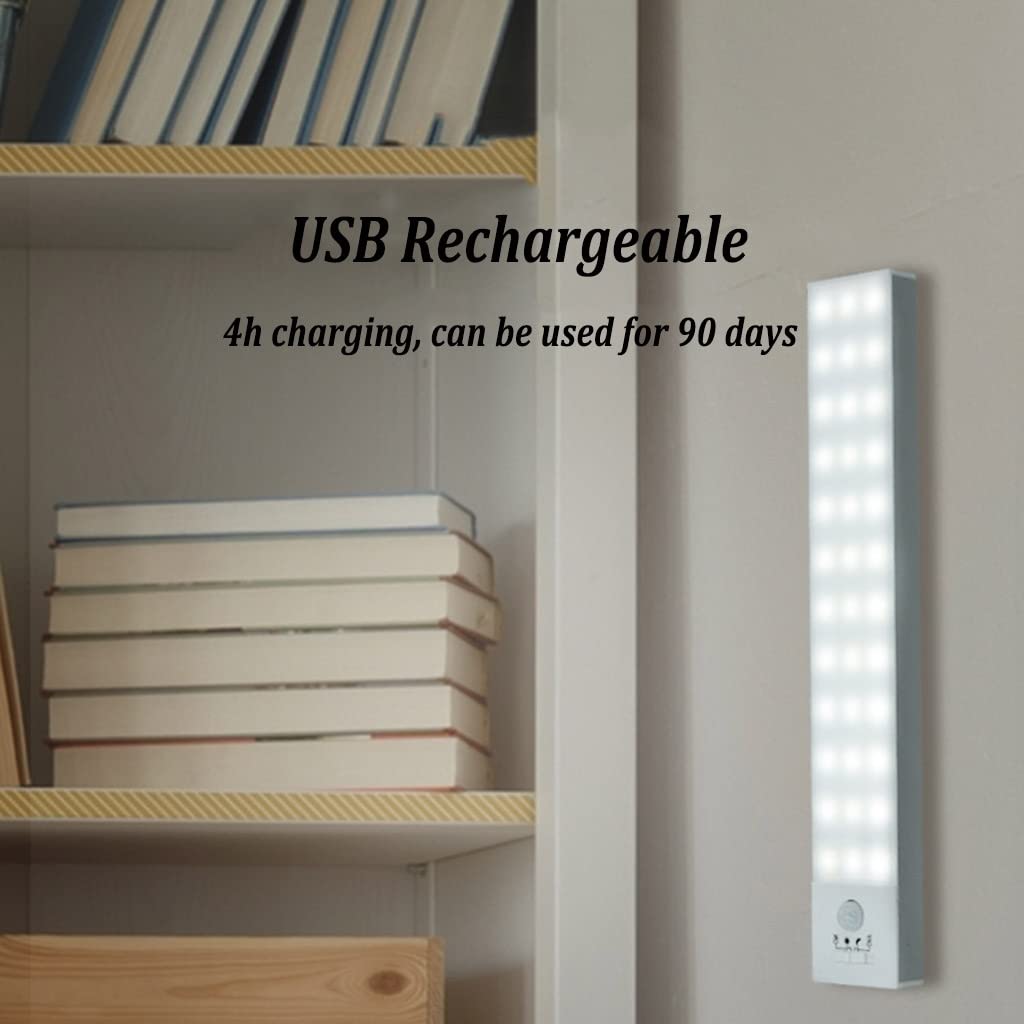 Lampada da Armadio a LED Ricaricabile, Sensore di Movimento, Wireless Sotto la Luce Dell'armadio, Illuminazione Magnetica per Armadi, per Guardaroba, Armadi, Armadietto, Madia, Luce Bianca