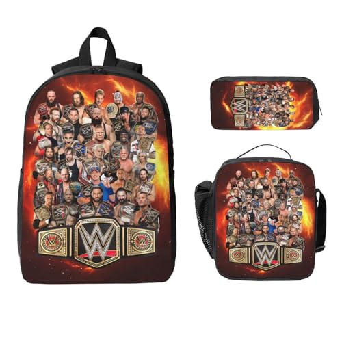 WAFYE Wrestling Backpack With Lunch Bag Box And Pencil Case Wrestle Lovers Backpacks Back Pack Laptop Bag Outdoor Sports Rucksack For Travel Work Hiking