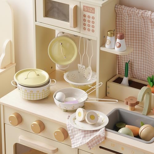 ROBOTIME Kids Pots and Pans Playset – 9 PCS Pretend Play Kitchen Accessories Set with Metal Cookware, Cooking Utensils & Storage Bag – Toy Pots and Pans for Toddlers Age 3+ (Yellow) - Image 8