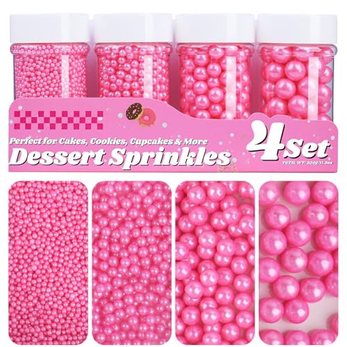 Pink Pearl Sprinkles for Cake Decorating, 11.3oz Edible Pearls Sprinkles