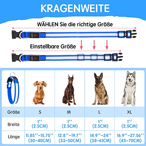 Kpuplol Leuchthalsband Hund, Hundehalsband Leuchtend, Wiederaufladbar Hundehalsband Leuchtend LED Halsband für Hunde Einstellbare Größe, 3 Beleuchtungsmodi für Kleine Mittlere Große Hunde