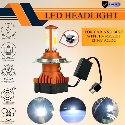 Image of F1 M3 H4 LED Headlight Bulb 50 Watt H4 LED Headlight Bulb 12V 6500K Super Bright High Low Beam, Dual Function Motorcycle /Bike /Car Headlamp, Aluminum Body, Fast Cooling System(Pack Of 1)