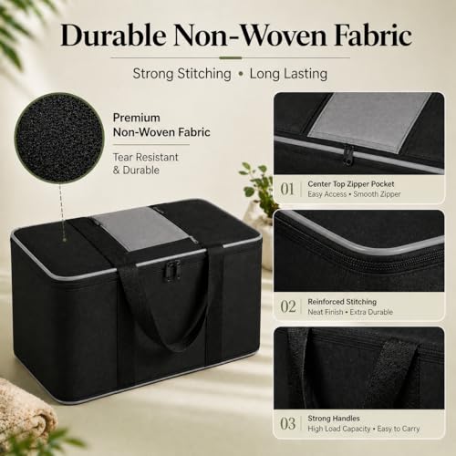 Image of DALUCI Underbed Storage Bags for Clothes Pack of 2 Large Moisture Proof Organizer with Zipper Non Woven Foldable Storage Bag for Blanket Saree Wardrobe 54 x 46 x 28 cm (Black & Grey - Large, 2 Pack)