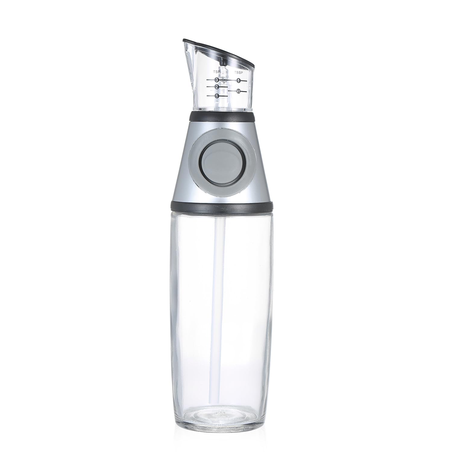 Dispensador de aceite de oliva, botella de vidrio de vinagre, sistema de bombeo de control de porciones, aderezo, vinagre, vertido para cocinar con taza medidora, 500 ml