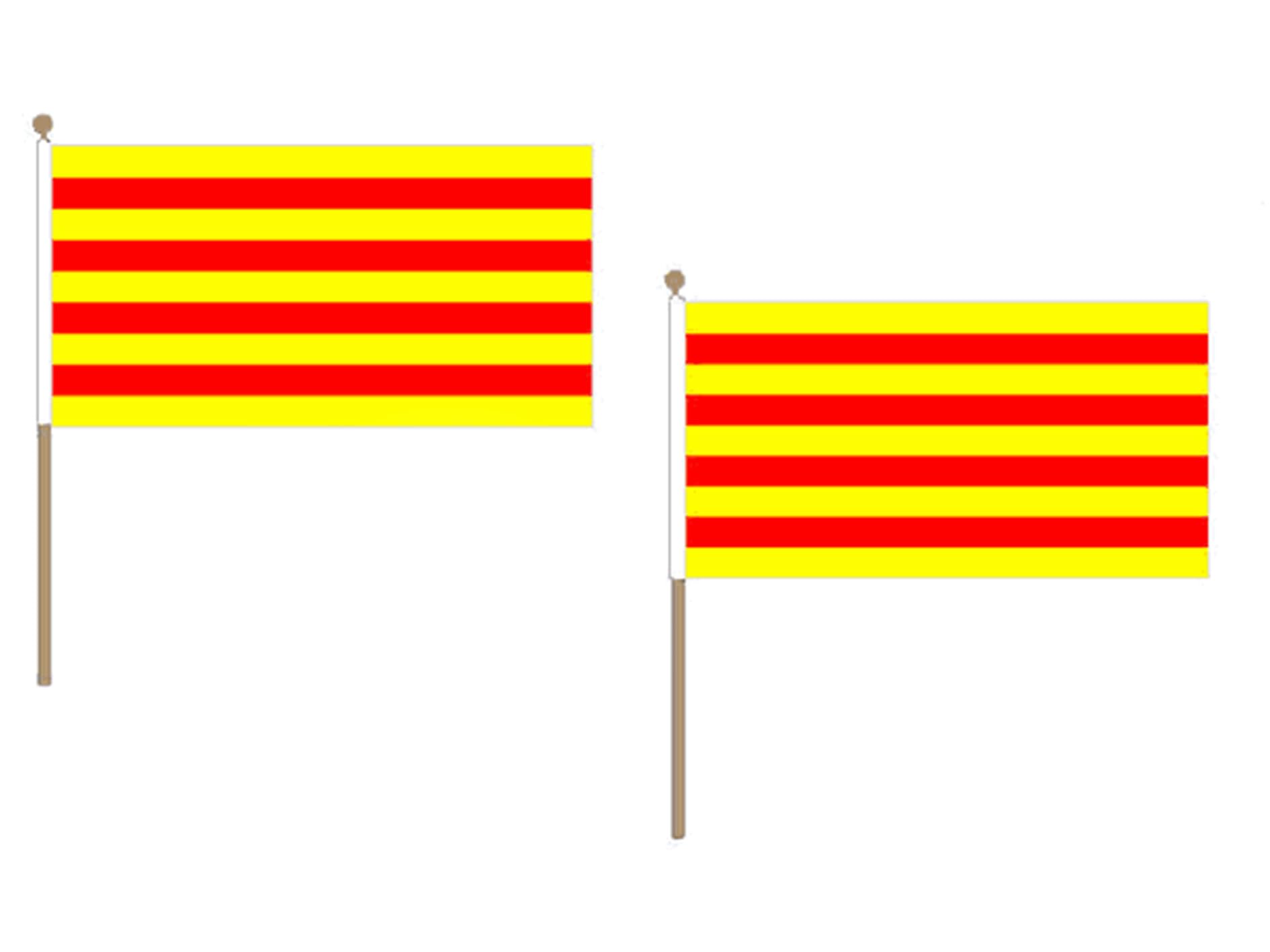 AZ FLAG CATALONIA FLAG 12'' x 18'' wood stick - CATALAN FLAGS 30 x 45 cm - BANNER 2x3 in with pole