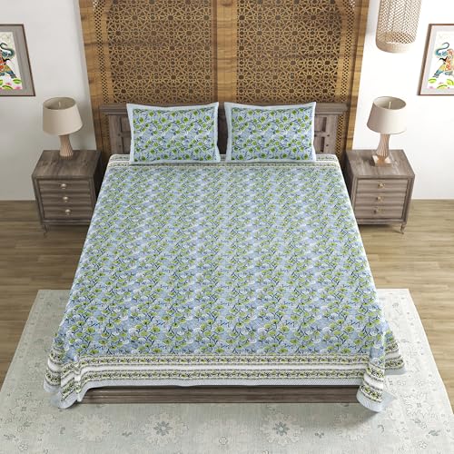 Image of BLOCKS OF INDIA Hand Block Printed 200 TC Cotton King Size Bedsheet (Grey GAD Buti)