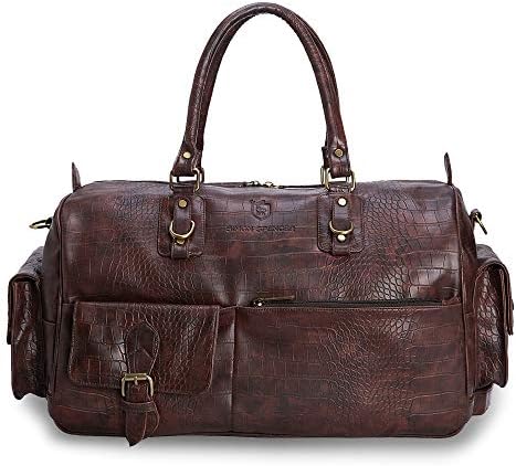 Simon Spencer Crocodile Faux Leather Brown Handmade Travel Duffel Bag