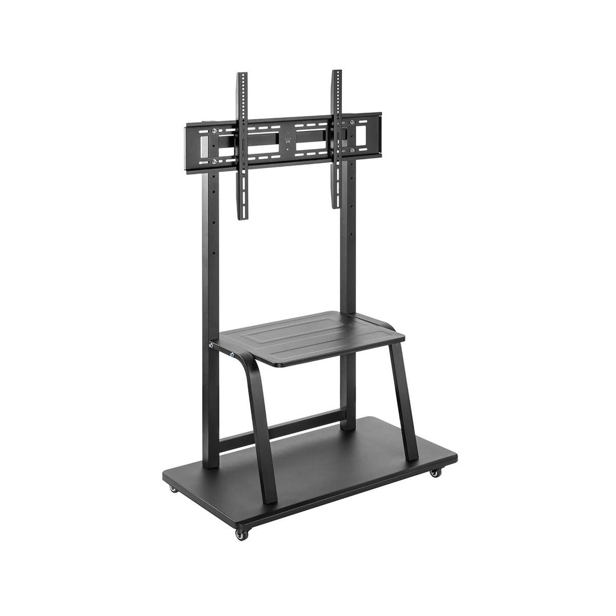 Ewent Premium TV-Ständer aus Stahl, Mobiler Ständer mit Rollen für Plasma-/LED-/LCD-Bildschirme von 55-120 Zoll, Bodenständer für Fernseher bis 150 kg, Höhen- und Breitenverstellbar, mit 2 Ablagen