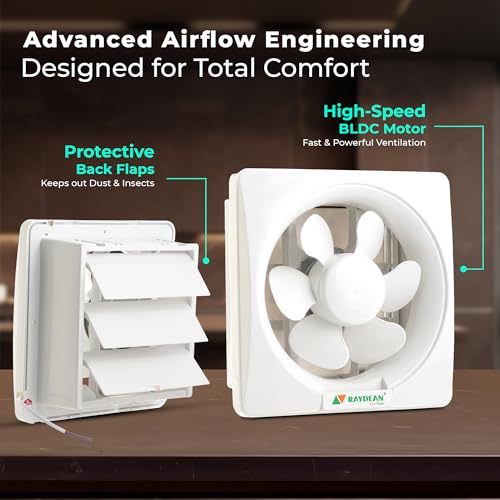 Image of RAYDEAN BLDC Exhaust Fan 200mm (8 inches) for Bathroom, Kitchen | 17W BLDC Motor | Air Delivery 500 CMH | 1550 RPM | Easy to Clean | Quiet Operation | Cut-out Size 240 mm | White | 2 YR WTY