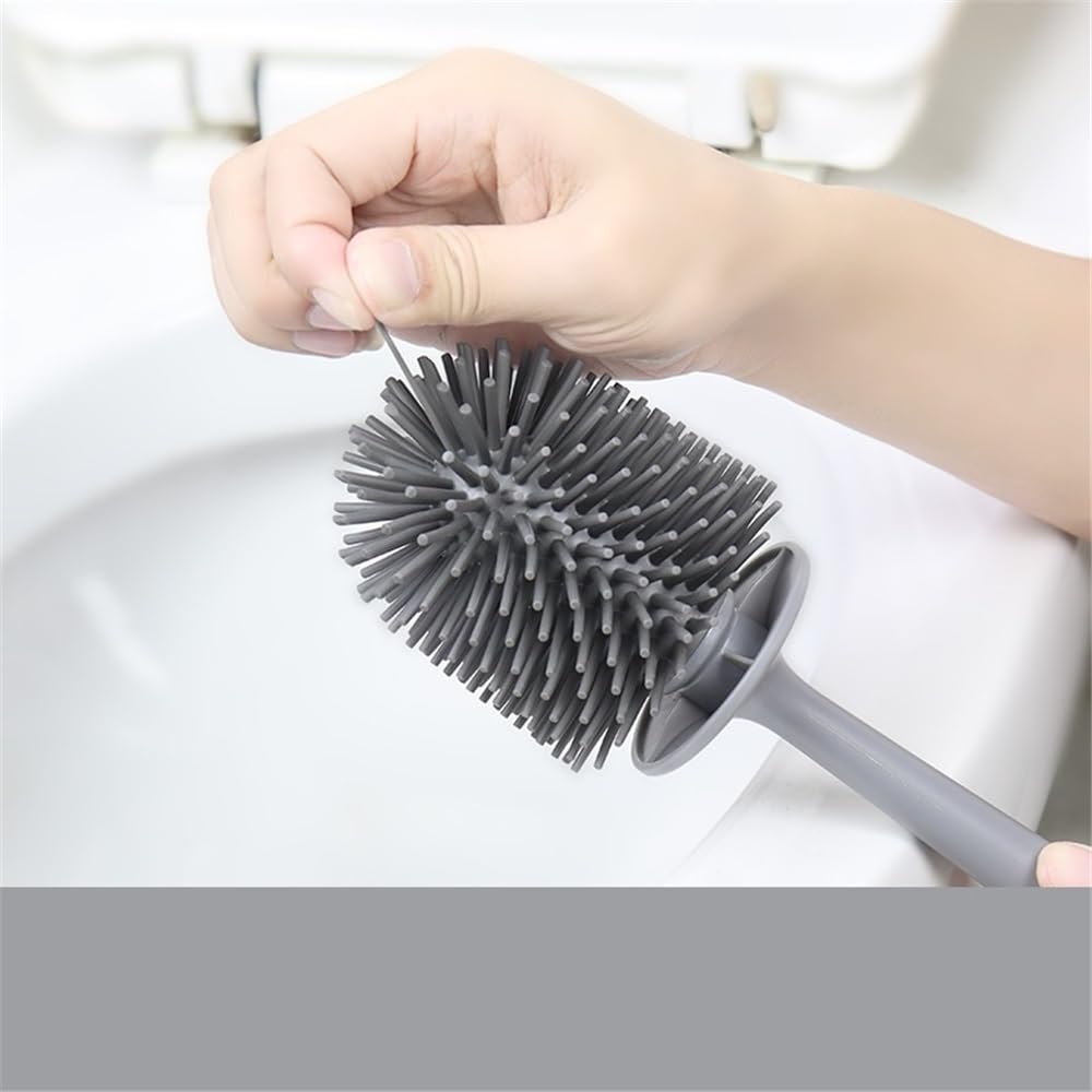 WC-Bürsten-Set mit langem Griff – langlebige Silikon-Reinigungsbürste für mühelose Reinigung von WC und Bad, graue Farbe für einfache Wartung
