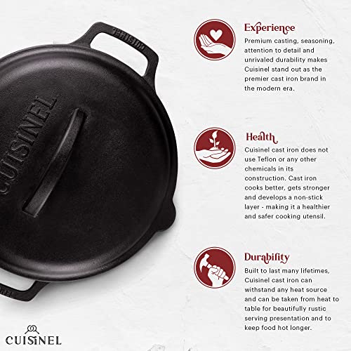 Image of Cuisinel Cast Iron Skillet + Cast Iron Lid Set - 10+12 inch-Inch Dual Handle Frying Pans + Pan Scraper + Silicone Handle Covers - Preseasoned Indoor /Outdoor, Grill, Stovetop, Induction, Oven Cookware