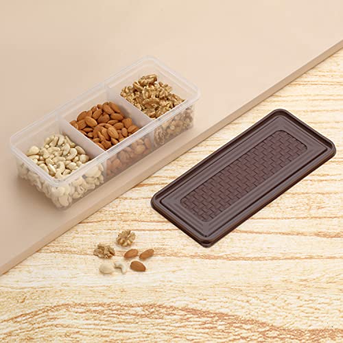 Image of MAGIC SPOON Multipurpose 3 Section Storage Container | Spice Box, Pickle Jar, Fridge Organizer, Dry Fruit, Vegetable & Kitchen Storage Container- Combo Pack (2000ml X 2) (AQUA-BROWN)