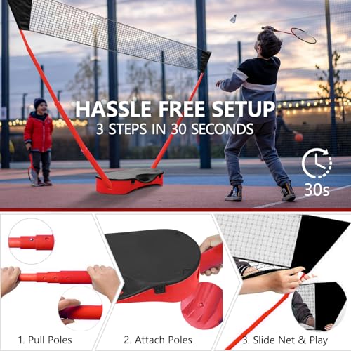 FBSPORT Portable Badminton Set with Net, Foldable Badminton Net with 2 Badminton Rackets 2 Shuttlecocks Griptape 10x5 ft Net Storage Base, Badmintons Set for Backyard, Red by FBSPORT - Image 4
