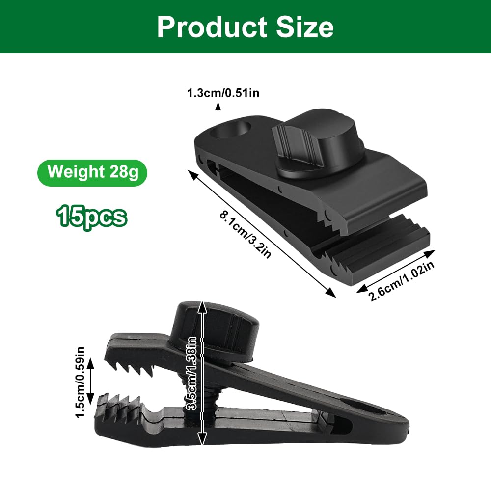 15 Pièces Pince Pour Bache Et 15 Pièces Tendeur Elastique Tendeur Bache 15CM Fixation Bache Multifonction Attache Bache Pour Tentes, Couvertures, Auvents, Banderoles, Bâches De Piscine