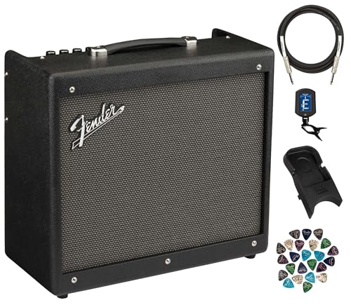 Fender Mustang GTX50 Digital Modeling Combo Amplifier Bundle with Instrument Cable, Amperstand Guitar Cradle, Tuner, and 24-Pack Picks