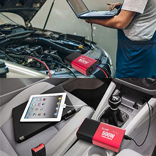 500W Pure Sine Wave Power Inverter DC 12V to AC 110V Car Inverter Power Adapter Converter with Type C PD18W/12V DC Output/4.8A Dual USB Charging Ports and 2 AC Outlets Car Charger