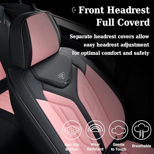 Image of Coverado Front Seat Covers, Car Seat Covers Front Seats, Leather Seat Covers for Cars, Automotive Seat Covers Car Seat Protector Car Accessories Fit for Most Sedans SUV Pick-up Truck(Black&Pink)