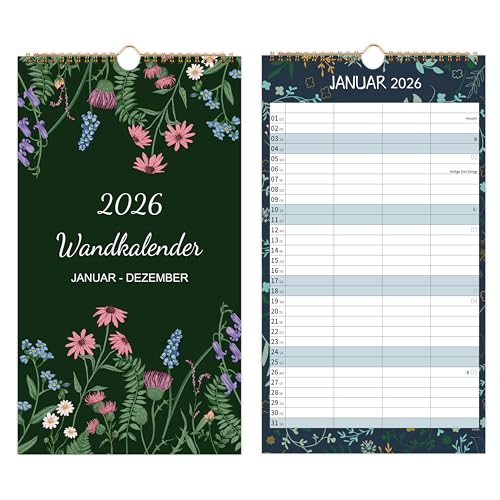 Familienplaner 2026 - Wandkalender 2026 Familienplaner 4 Spalten, Familienkalender 2026 von Januar 2026 bis Dezember 2026, 38.2 x 22 cm, Blütenblatt