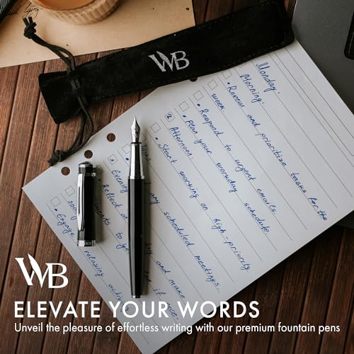 Image of Wordsworth & Black Fountain Pen Set for Writing,Extra Fine Nib,Black Chrome | Gift for Men & Women, Brass Body, German Iridium, Calligraphy, Converter + 24 Ink Cartridges, Refillable, Leak-Free
