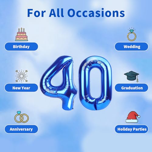 Image of Number Balloons Navy Blue Balloons - Giant Number 40 Balloon, Blue 40th Number Balloon Birthday Decorations for Him