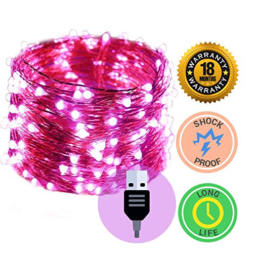 Image of MANSAA M6 USB LED String Light | 10 Meter 100 LEDs | Pink Color | USB Operated | Home Decor LED Light