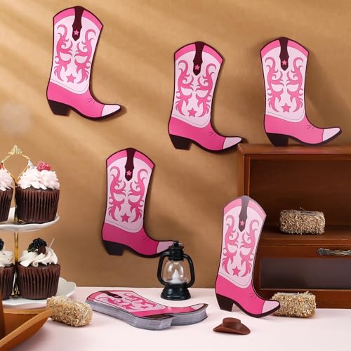 Image of Honoson 50 Pcs Pink Cowgirl Boots Decorations DIY Cowgirl Boot Cutout Cardstock West Cowpoke Boots Paper Cutout West Cowboy Themed for Cowpoke Party Birthday Bachelorette Party Wedding Supplies