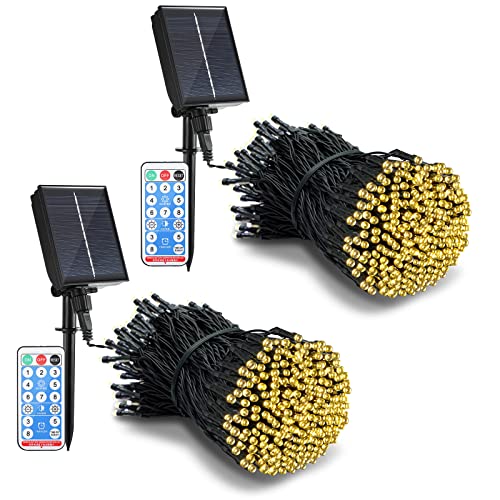 GNIXLING 2 Pack Solar Outdoor Lights with Remote, Each 105FT 300 LED Solar String Lights Outdoor Waterproof, 8 Modes Solar Christmas Lights for Outside Solar Powered Xmas Tree Decorations (Warm White) GNIXLING 2 Pack Solar Outdoor Lights with Remote, Each 105FT 300 LED Solar String Lights Outdoor Waterproof, 8 Modes Solar Christmas Lights for Outside Solar Powered Xmas Tree Decorations (Warm White)